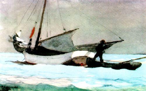 Winslow Homer Stowing the Sail, Bahamas oil painting picture